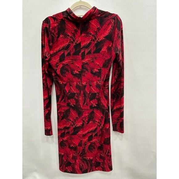 Norma Kamali Womens Dress Printed Faux Wrap Ruched Side Long Sleeve Red Size M - Picture 2 of 9